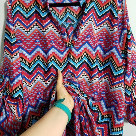 Feathers colorful tribal print tunic dress, 2X - Picture 6 of 14